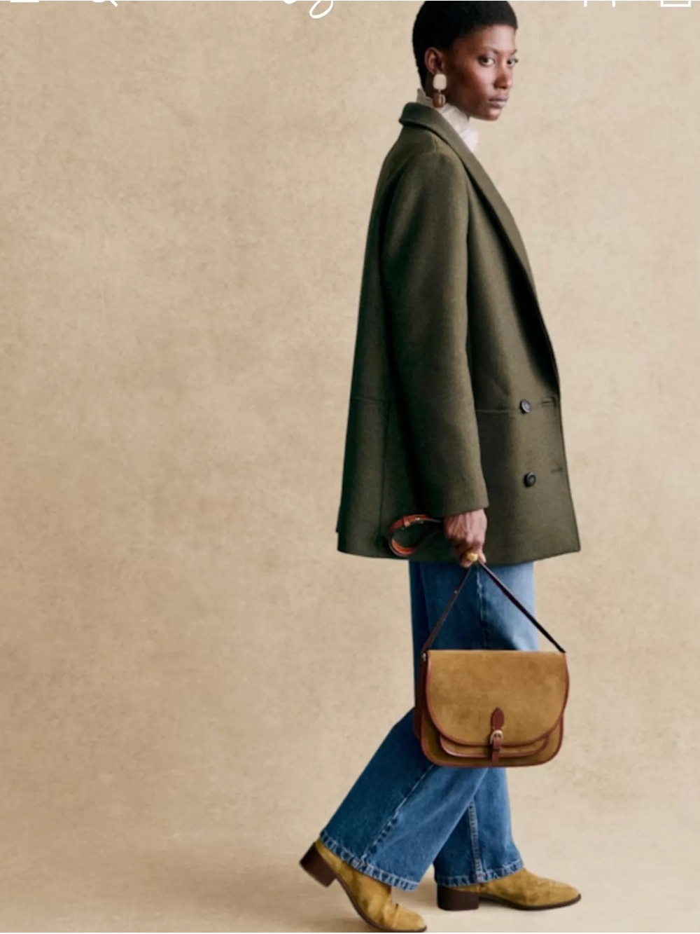 Sezane James Dark Olive Double-Breasted Wool Coat /FR 34 (US 2)
